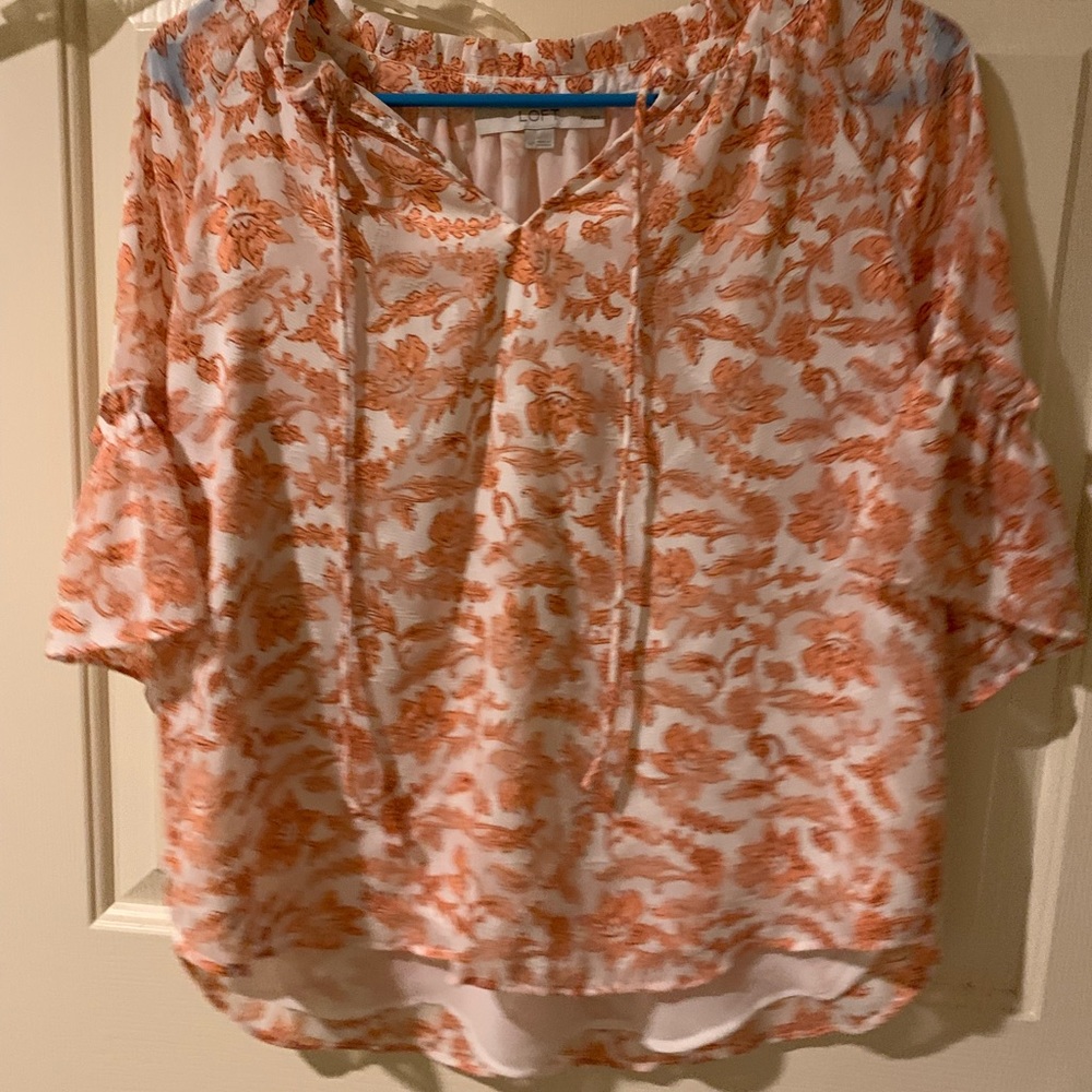 Red and white floral blouse LOFT
